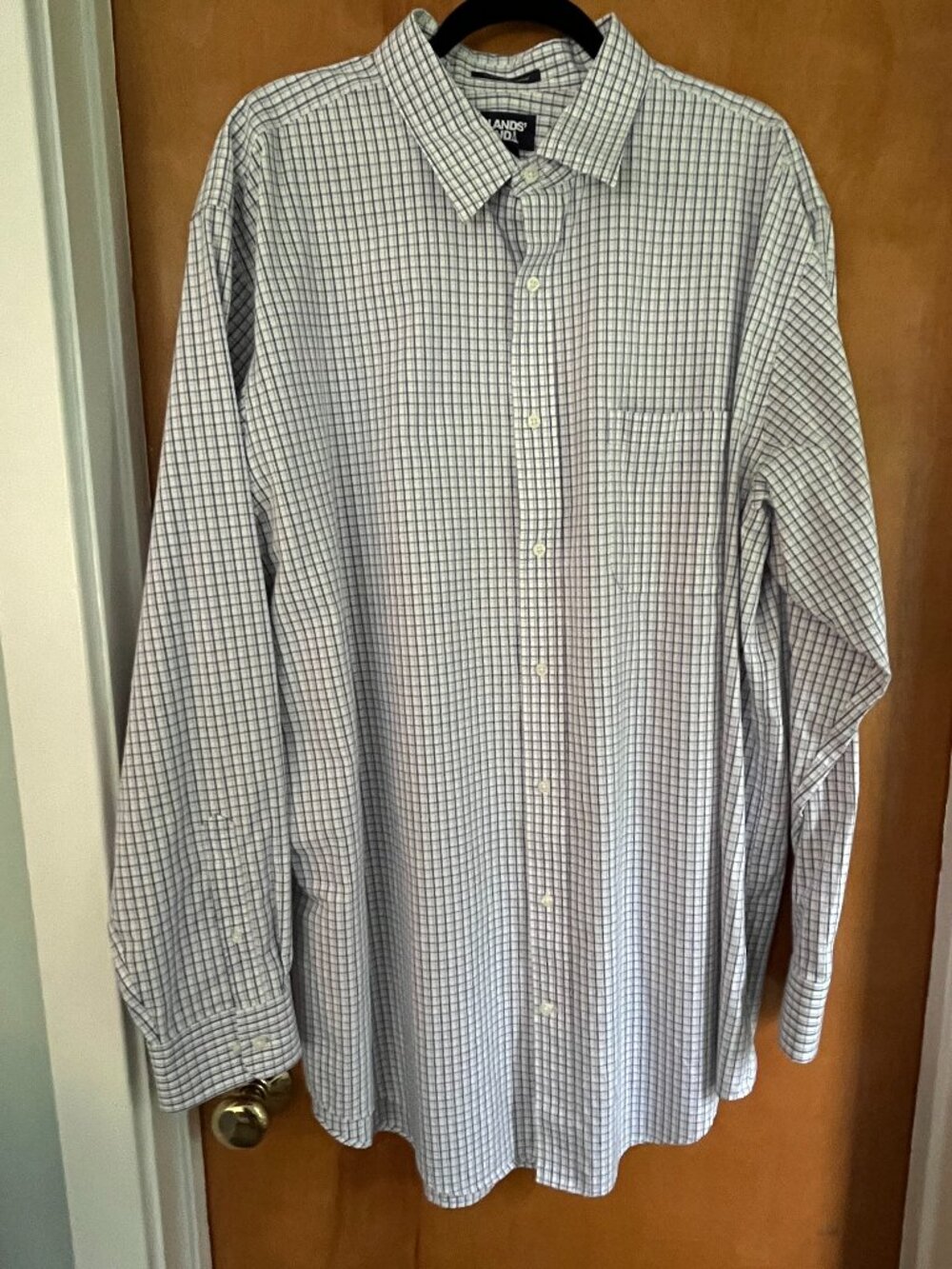 mens shirt, Lands End, 18-37 T, blue tan white check ( worn once)